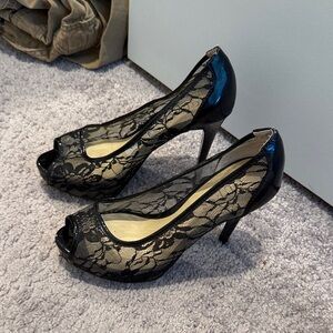 Guess Black Lace Peep-Toe Heels